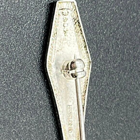Signed Sterling Silver Vintage Mini Decorated Handle Condiment Spoon Brooch - Picture 8 of 11